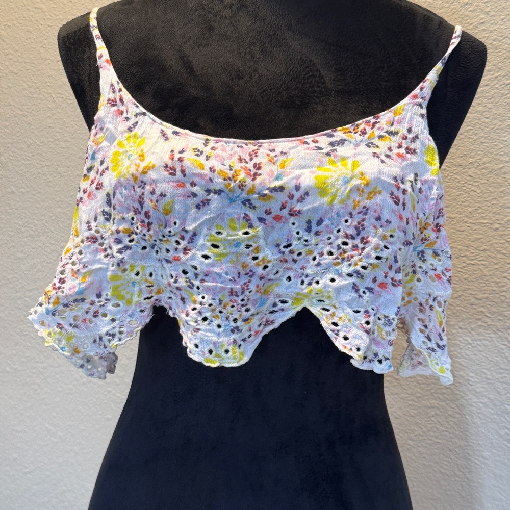 Free People Blue and Yellow Ruffled hippie Crop Camisole